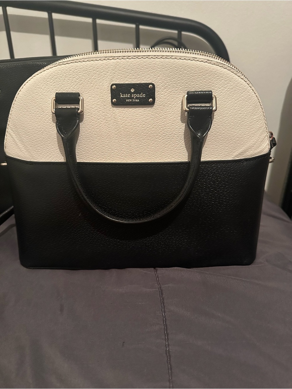 kate spade Black and White Dome Satchel with Gold Hardware